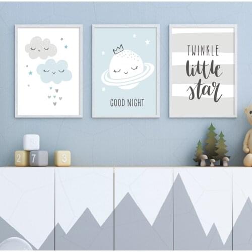 Sweet Dream Cartoon Sheep Koala for Baby Room Wall Art Canvas Painting Rainbow Moon Star Posters Good Night Quotes Home Decor