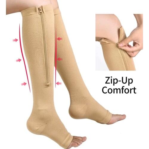 Zipper Compression Socks for Women Men Circulation Calf Knee High Stocking Open Toe Socks for Walking Runnng Hiking Medical Use