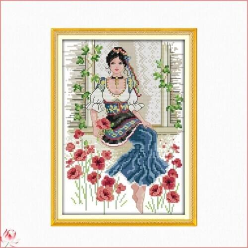 The Beauty And Flower Cross Stitch Kit DIY Pattern Embroidery Kit 14CT 11CT Needlework Sewing Kit Home Decoration Painting