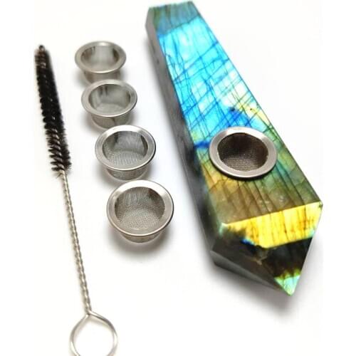 Natural Labradorite Crystal Tube with 5pcs Screen Filters and 1 Brush