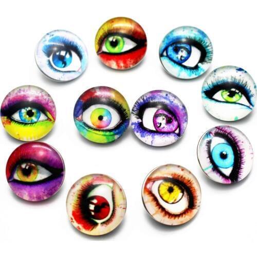 New Arrival 10pcs/lot oil paintings eye Snap Button pretty Glass Snap Buttons Fit bangle 18mm DIY Snap Bracelet Jewelry