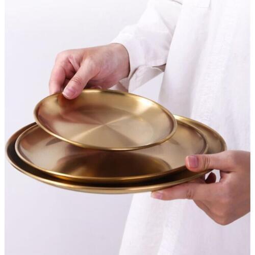 European-Style Dinner Plate Golden Dinner Plate Korean Style Stainless Steel Barbecue Disc Cake Plate Western-Style Steak Disc