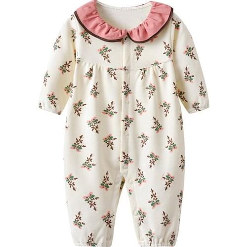 Autumn baby romper suit brought into the doll color garment printing long sleeve garment fully open buckle climb clothes out