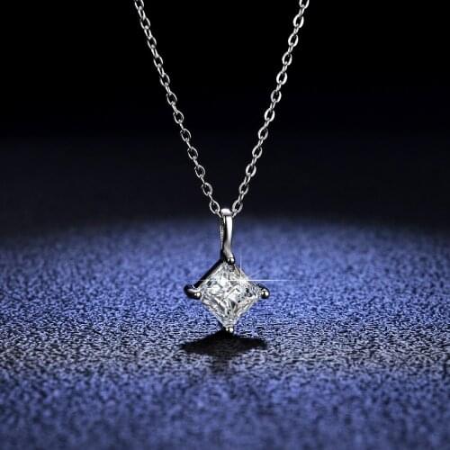 Silver 925 Original Diamond Test Past 1.2 Carat Princess Cut D Color Square Moissanite Pendant Necklace Gemstone Jewelry Gift