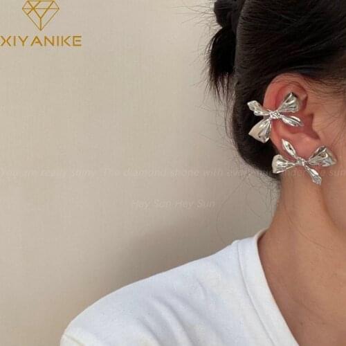 XIYANIKE Silver Gold Color Pearls Bownot Earrings For Women Alloy Stud Earrings 2021 Trend Party Gift Fashion Jewelry Brincos