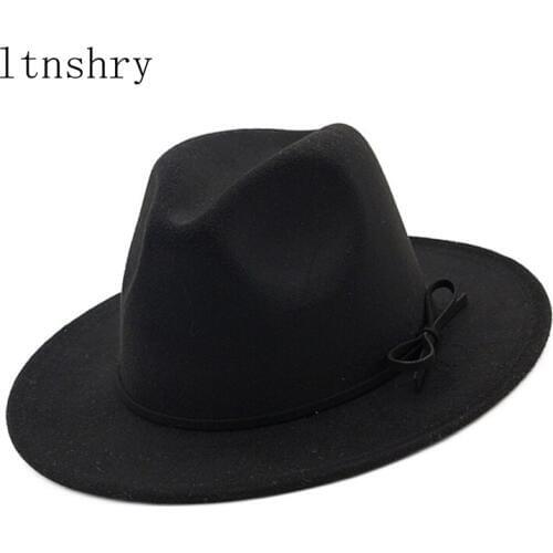 Womens Wool Felt Ladies bow British Retro Top Hat Outback Panama Wide Brim Women Bucket cap Fedora Hats 2019 New Fashion