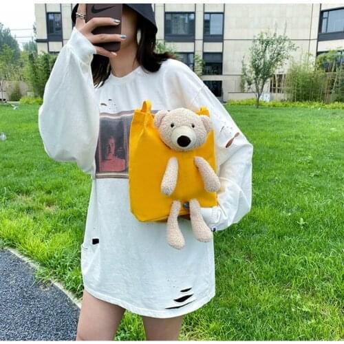 Messenger Bag Large Capacity Buckle Handbag Fashion Trend Womens Bags 2021 New Cute Bear Shoulder Bag Canvas Female Student