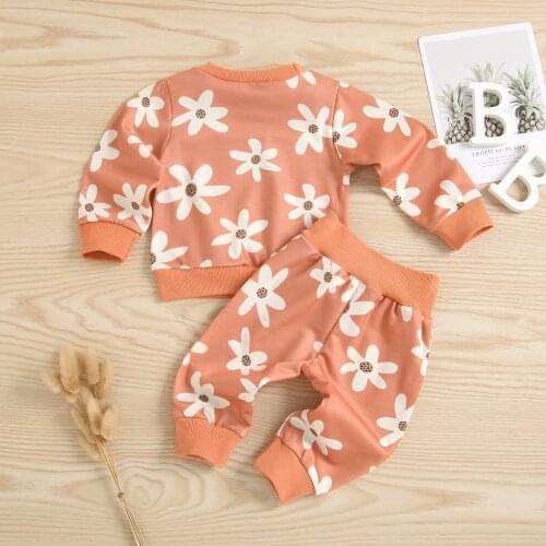 Citgeett Autumn Infant Baby Girls Sweatshirt and Trousers Suit Fashion Flower Print Long Sleeve Tops Pants Clothes Set