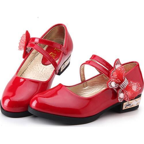 Teens Girls Patent Leatherr Red Wedding Party Shoes For Girls High heel Bow knot School Dance Perform Shoes 5 6 8 10 12 14 Years
