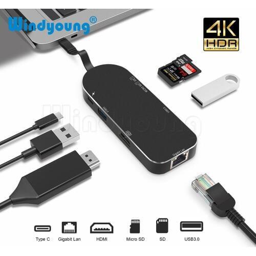 USB C Hub HDMI USB-C Gigabit Ethernet Adapter 7-in-1 USB 3.1 Type C Hub with Micro SD/SD Card Reader Type-C PD for Macbook Pro