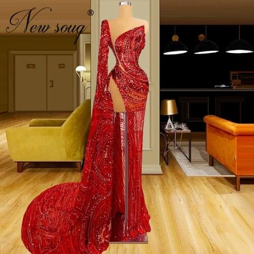 High Split Side Evening Dresses With Single Sleeves Dubai Party Gowns 2021 Plus Size Middle East Prom Dress Arabic Evening Wear