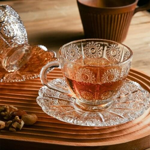 Vintage Embossed Coffee Cup and Saucer Net Red Afternoon Tea Glass Tea Cup Cup and Saucer Latte Cup Coffee Cup Cup 190ML