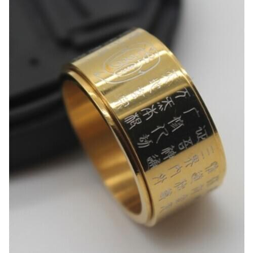 Religious Stainless Steel Buddhism Letter Men Ring Amulet Biker Band Gold Wedding Rings Anillo Hombre Anillos Bague Homme