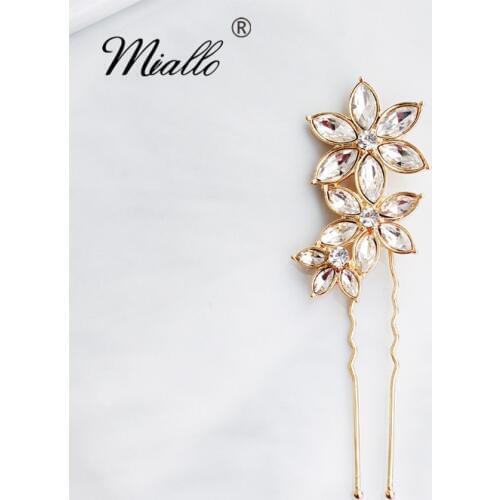 Miallo Newest Gold Flowers Wedding Hair pins Bridal Hair Jewelry Accessories Women Hair Clips Headpieces for Bride