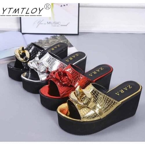Ladies Summer Flat Thick-soled Casual Slippers Comfortable Leather Beach Shoes Mules Chain Sandals Thick-soled Slippers