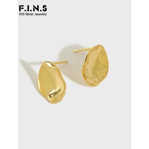 F.I.N.S Irregular 925 Sterling Silver Stud Earrings Geometry Female Earring Gold Color Uneven Earrings for Women Korean Fashion