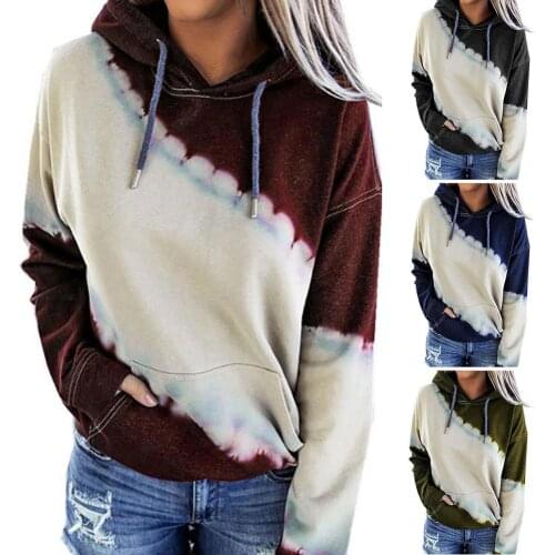 Hoodies Women New Fashion New Autumn Long Sleeve Hoodie Tie Dye Loose Sweatshirt Pullover Top Womens Spell Sweatshirt Clothing