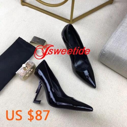 Quality Patent leather Women Sexy Pumps Thin Heels Wild Shoes Wedding Party Dress comfort Pointed Toe Brand High Heels