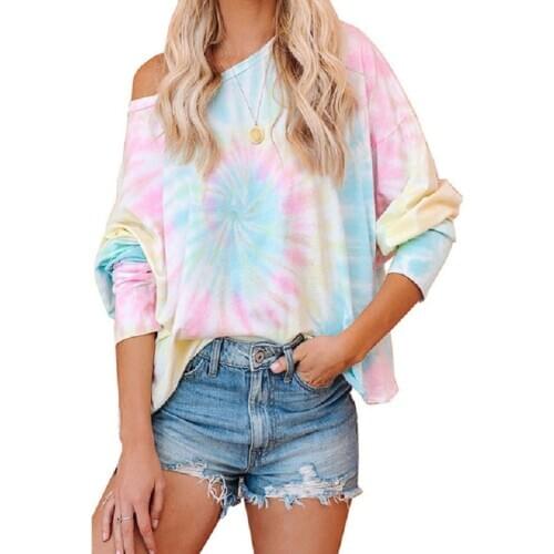 AECU Autumn Winter Women Sweatshirts Long Sleeve Loose Gradient Print Shirt Pullover Plus Size Women Clothing O Neck Top