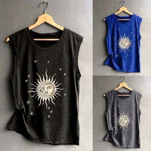 Women Sleeveless Top Simple Vest Strange Sun Faces Printing Blouse Tank Camisole Solid Color Daily Casual All-match Gilrs Vest