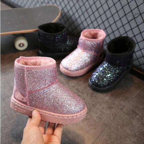 Girls Snow Boots Winter Warm Flat Round Toe Children Shoes Baby Kids Pink Black Soft Boots Size 25- 36