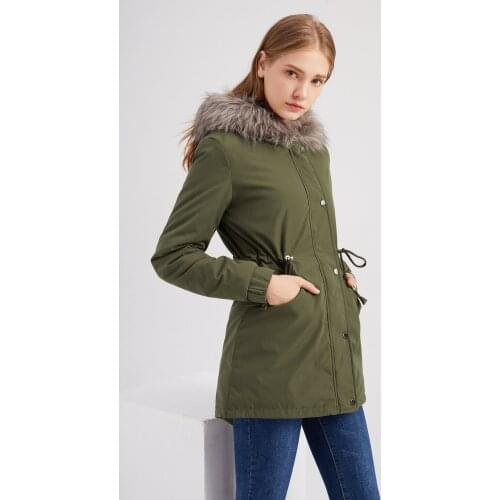 Winter Parkas Coat Mid-length Faux Trim Hooded Warm Fleece Coats Drawstring High Waist S To 3XL Plus Size Jackets TD339