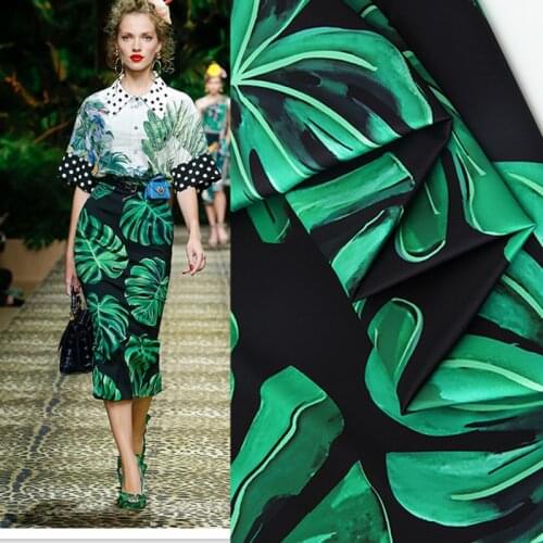 145cm*100cm Summer designer fabric Fashion dress high spring black bottom green leaf monstera printed clothing handmade fabric