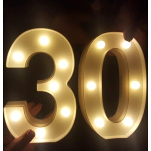 2Pcs 30th 40th 50th 60th Number LED String Night Light Lamp Happy Birthday Photo Props Anniversary Decoration Party Supplies