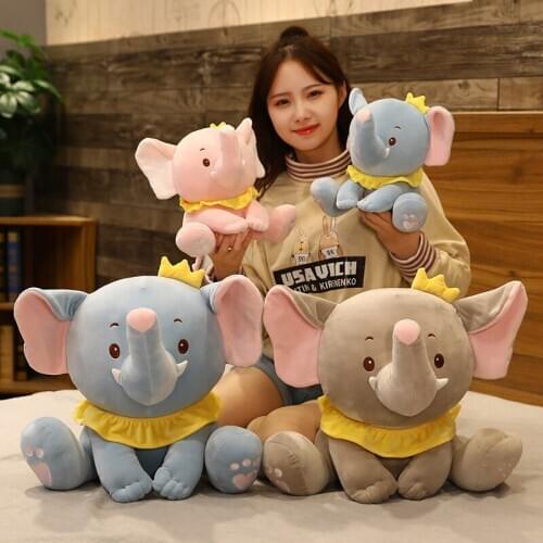 25/40CM Lovely Sitting Elephant Plush Toys Stuffed Animal Crown Elephant Dolls Soft Sleep Pillow Cushion Kids Girls Xmas Gift