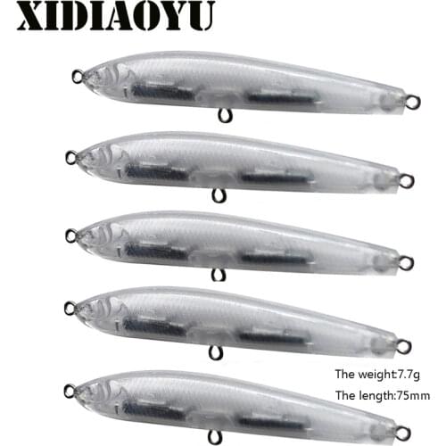 5 pieces of blank bait pencil bait unpainted bait human body fishing bait 75mm 7.7g