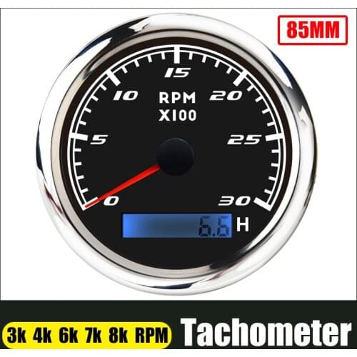 85mm Car Boat Tachometer Gauge With LCD Hour Meter 0-3000 4000 6000 RPM Tach Sensor Marine Tachometers Red Backlight 12V/24V