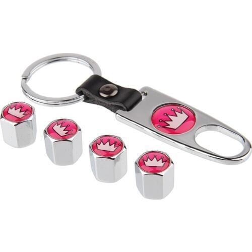 1pcs Car Keychain with 4pcs Car Valve Caps Crown Pattern Car Tire Wheel Air Valve Cap for Bicycle Truck Car Accessories for BMW