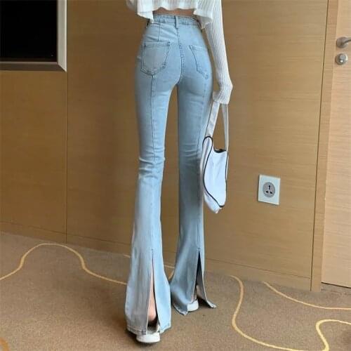 2021 Spring and Autumn New Korean high waist pants slim split flared pants show thin versatile jeans pants womens wear Джинсы