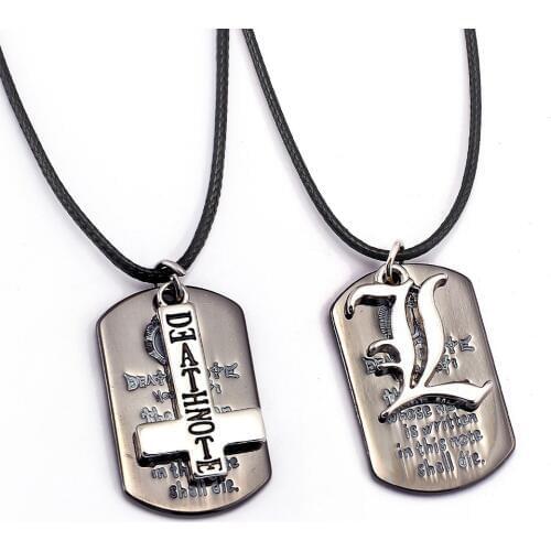 Death Note Necklace L Cross Dog Tag Pendant Fashion Rope Chain Necklaces Women Men Charm Gifts Anime Jewelry