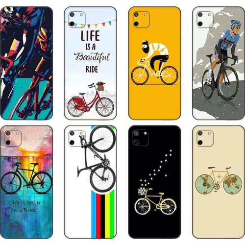 Black tpu Case For OPPO Realme C11 C20 C21 Case Back Cover Bumper BIKE CYCLING art