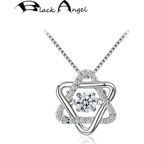 BLACK ANGEL 2020 New Dancing Zircon Star of David Hexagram Gemstone 925 Silver Necklace For Women Jewelry Clavicle Chain Gift