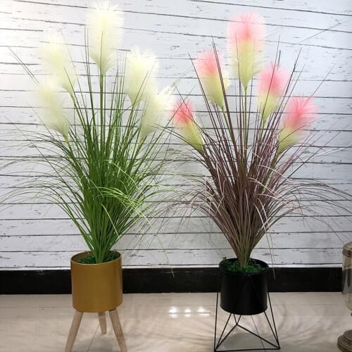 2021 New 5 Heads Onion Grass Large Artificial Tree Fake Reed Bouquet Wedding Flower Plastic Autumn Plants for Home Party Decor