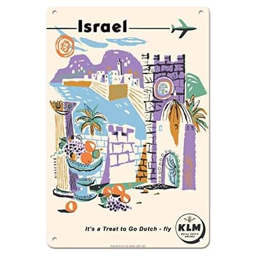 Israel - Caesarea Port - KLM Royal Dutch Airlines - Airlineby Herman Berserik c.1959 Metal Tin Sign