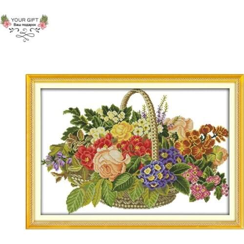 Joy Sunday H362(1) Free Shipping 14CT 11CT Stamped and Counted Home Decoration The Basket Of Flowers Embroidery Cross Stitch