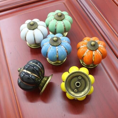 Retro Pumpkin Ceramic Door Knob Kitchen Colorful Cabinet Drawer Cupboard Locker Pull Handle Wardrobe Cabinets & Vanity Knob