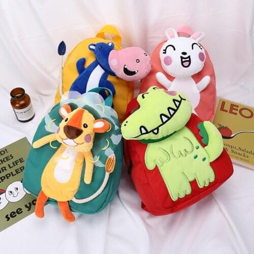 Korean 3D Animal Puppet Childrens Nylon Schoolbag 1-6 Years Old Cartoon Cute Rabbit lion Baby Kindergarten tiny backpack 2021