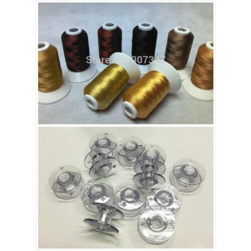 Brown Colors Computer Machine Embroidery Thread Polyester Thread 500m *8 +12 PCS Plastic Empty Bobbin Cases Light Blue ,Size A