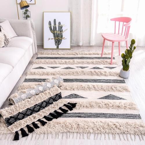 India Hand Woven Cotton Carpets For Living Room Morocco 160x230cm Rugs Bedroom Tassels Bedside Rug Bath Mat Doormat Room Carpet