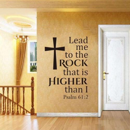 Cross Lead me to the rock that is higher than I Vinyl Wall Sticker Decal Art Wallpaper Living Room Home Decor Decoration DD0132
