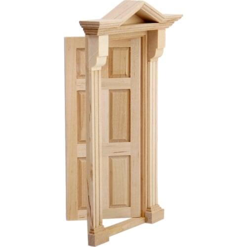 Dolls House Miniature Steeple Top 6 Panel Natural Wooden Door & Frame DIY