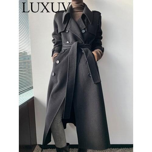 LUXUV Womens Tweed Winter Jacket Wool Blends Mixtures Trench Coats Overcoat TopCoat Quality Office Outerwear Autumn Oversize