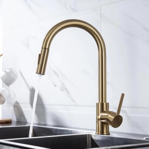 Brass Pull out kitchen sink faucet Cold hot water pull down Kitchen faucet High quality Copper Brushed gold Chrome Black