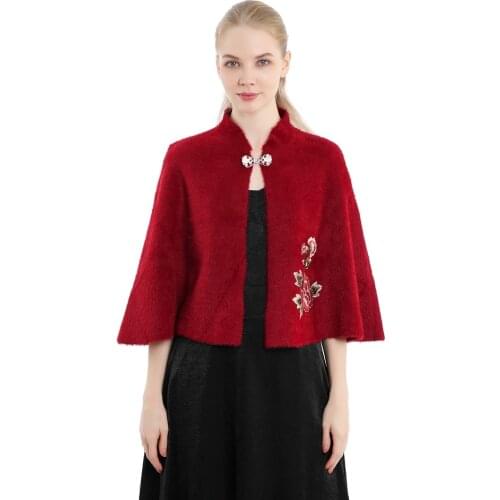 Fashion Women Autumn Winter Thick Faux Fur Ponchos Wedding and Party Elegant Shrugs Floral embroidery Evening Dress Shawls