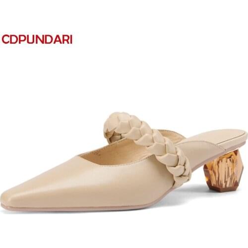 Fashion Strange Style Genuine Leather Med Heels Sandals Women Summer Party Shoes Ladies Sandales Femmes 2021 Sandalias Mujer