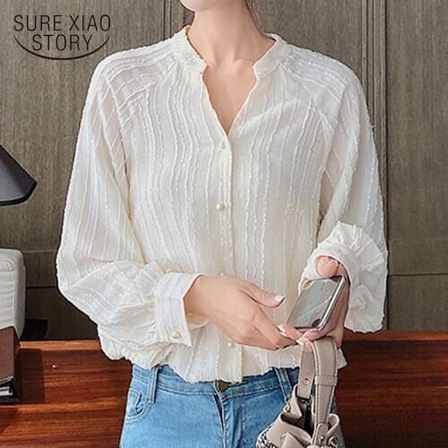2020 Autumn New Fashion Korean V-neck Chiffon Shirt Women Casual Long Sleeve Cardigan Blouse Women Plus Size Ladies Tops 10625